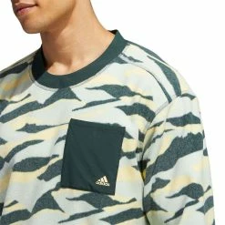 Adidas Texture Print Crewneck -Cheap Golf Apparel Store adidas fw22 texture print crewneck linen green shoulder detail itempicture