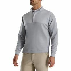 FootJoy Heather Yoke Half Zip Pullover 11 FootJoy Heather Yoke Half Zip Pullover -Cheap Golf Apparel Store footjoy heather yoke half zip pullover grey front itempicture