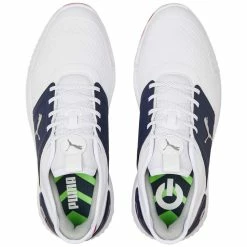 Puma Ignite Elevate Golf Shoes White/Silver/Navy -Cheap Golf Apparel Store puma ignite elevate golf shoes white silver navy 376077 04 top itempicture